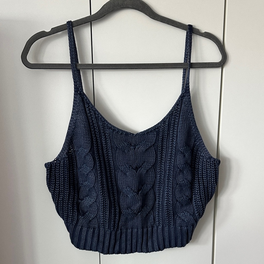 American Eagle Navy Blue Cable Knit Women's Crop Top